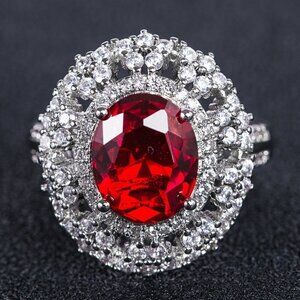 💍 Flower Emerald Ruby Oval Zircon Luxury Vintage Rings for Women, INDN8115